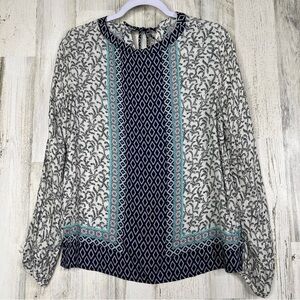 Promod Womens Floral Peasant Blouse Shirt Size 8 US Viscose Multi Floral Art Top